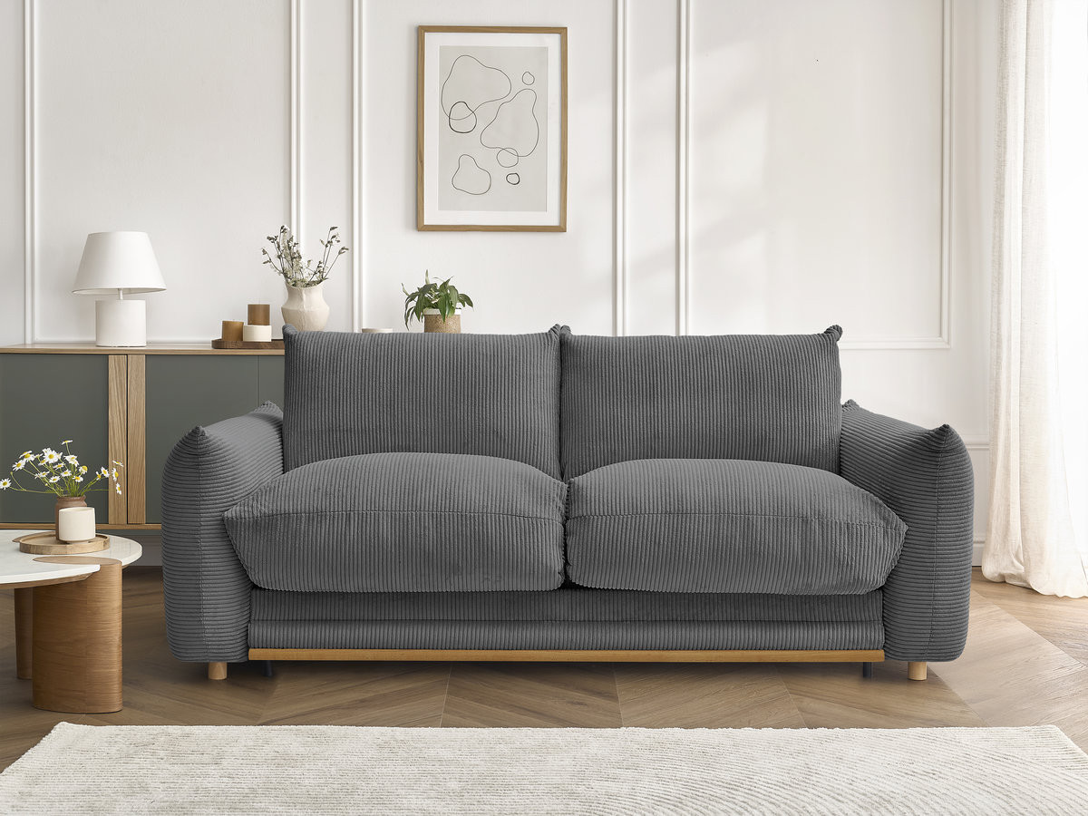 Bobochic Ernest Schlafsofa 3-Sitzer, Liegefläche 140 / 160 × 190 cm Cordsamt Dunkelgrau, Liegefläche 140 × 190 cm