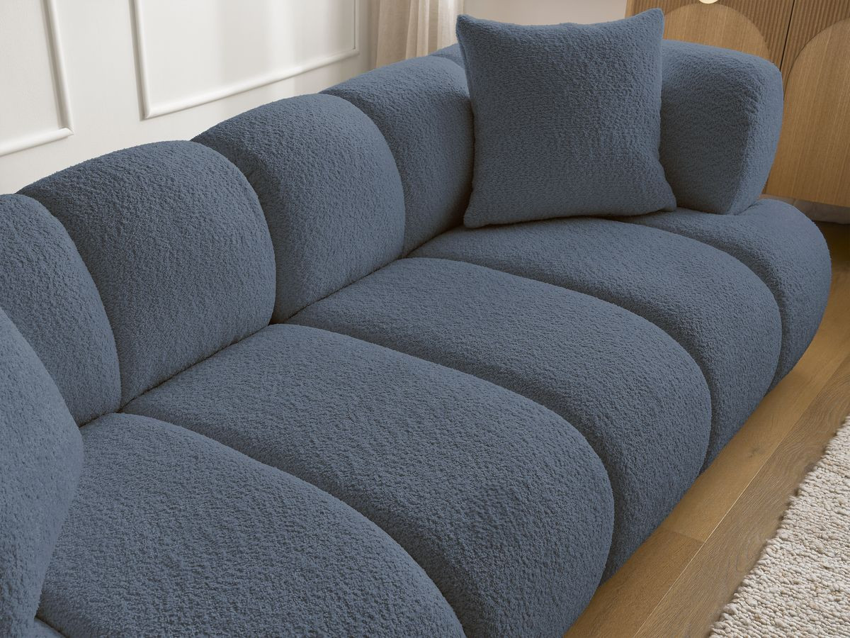 Bobochic Pamira Sofa 5-Sitzer mit Pouf Bouclé-Stoff Dunkelblau
