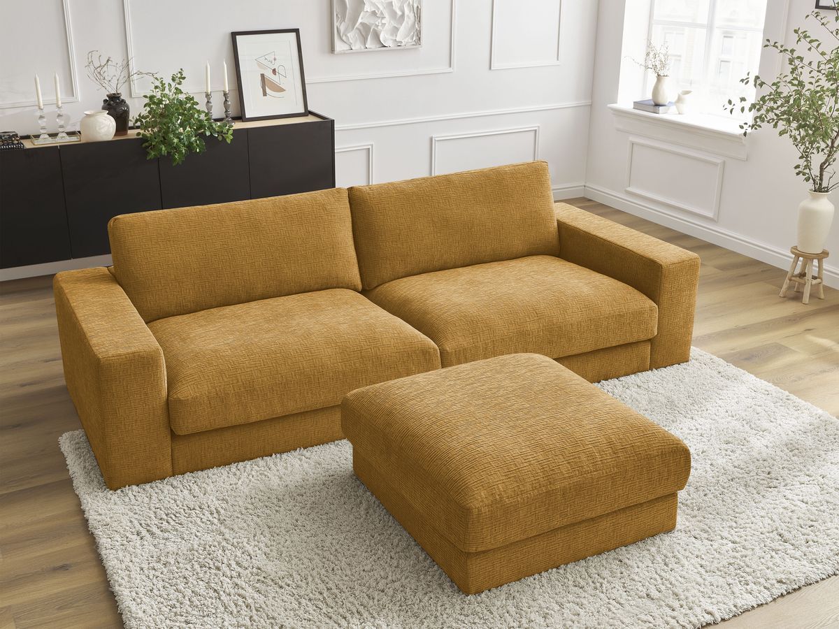 Bobochic Leonard Sofa 4-Sitzer mit Pouf 274 × 109 cm Strukturstoff Gelb
