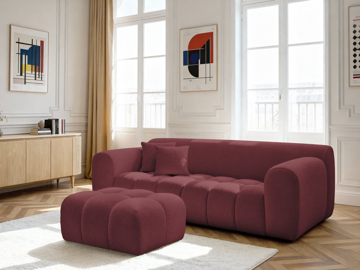 Bobochic Melisse Sofa 3-Sitzer mit Pouf Melange-Stoff Rot