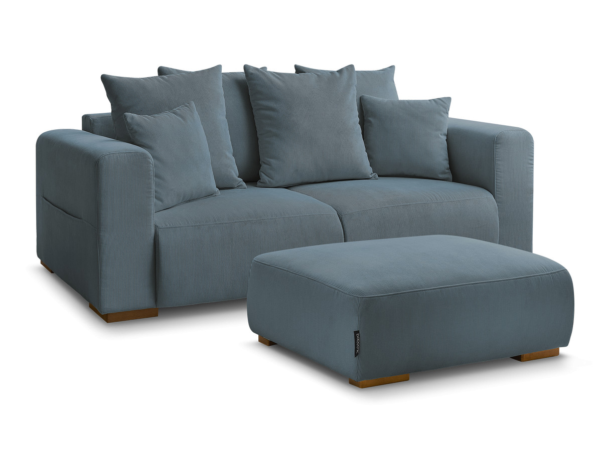 Bobochic Sidonie Sofa 3-Sitzer mit Pouf Cordsamt Dunkelblau