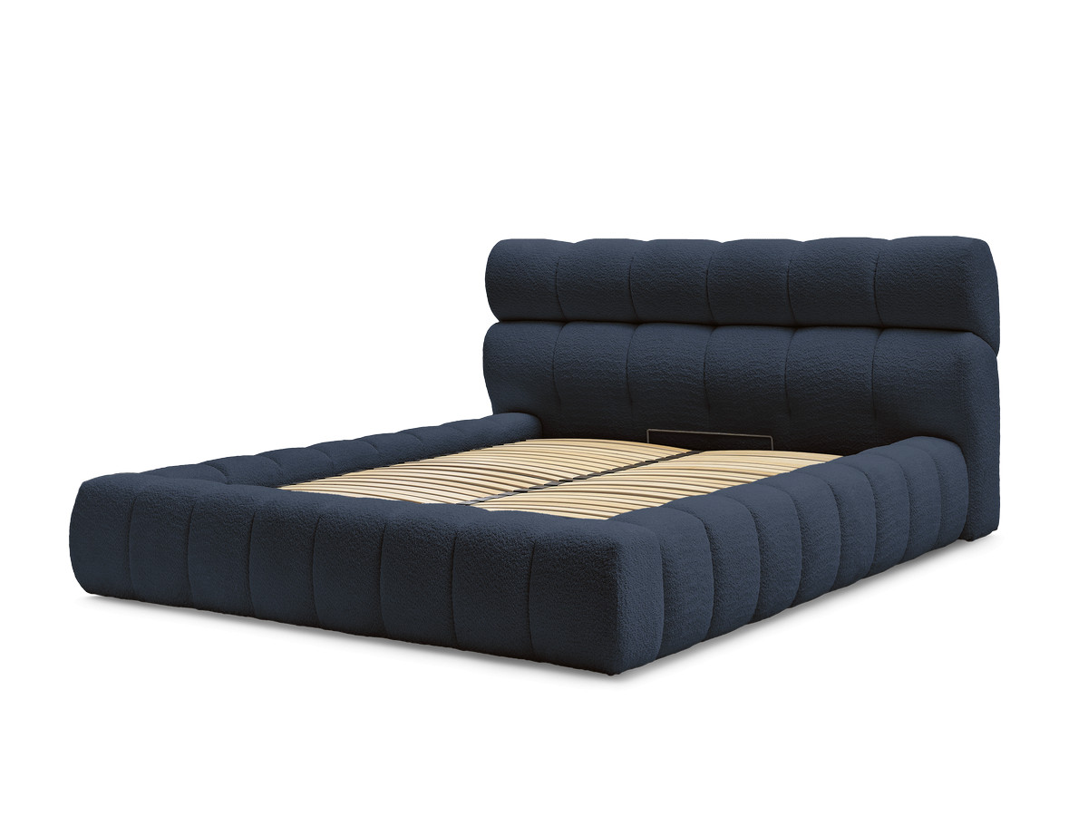 Bobochic Mont-blanc Polsterbett mit Bettkasten Bouclé-Stoff Dunkelblau, Liegefläche 140 × 190 cm