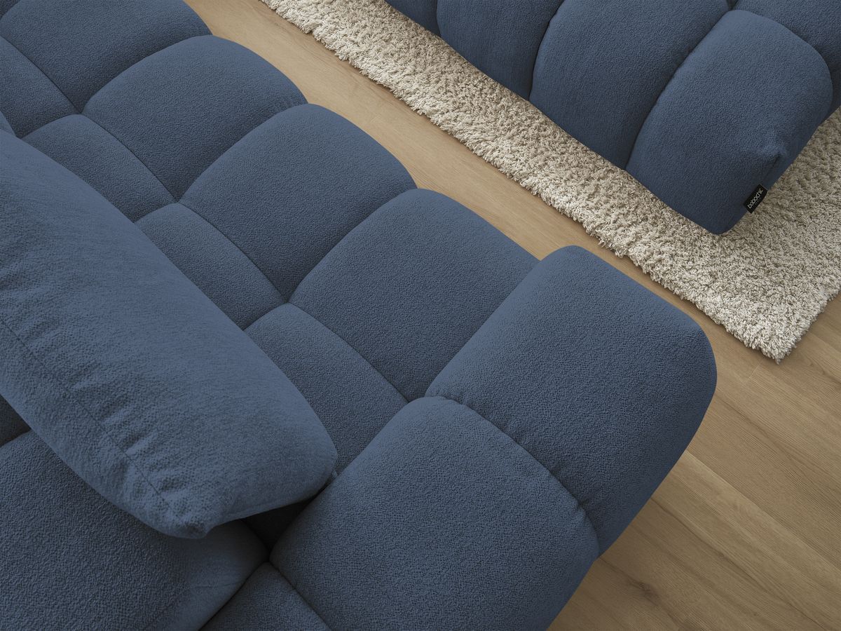Bobochic Everest Ecksofa mit Schlaffunktion und Pouf, 4 Kissen Melange-Stoff Dunkelblau Ecke rechts