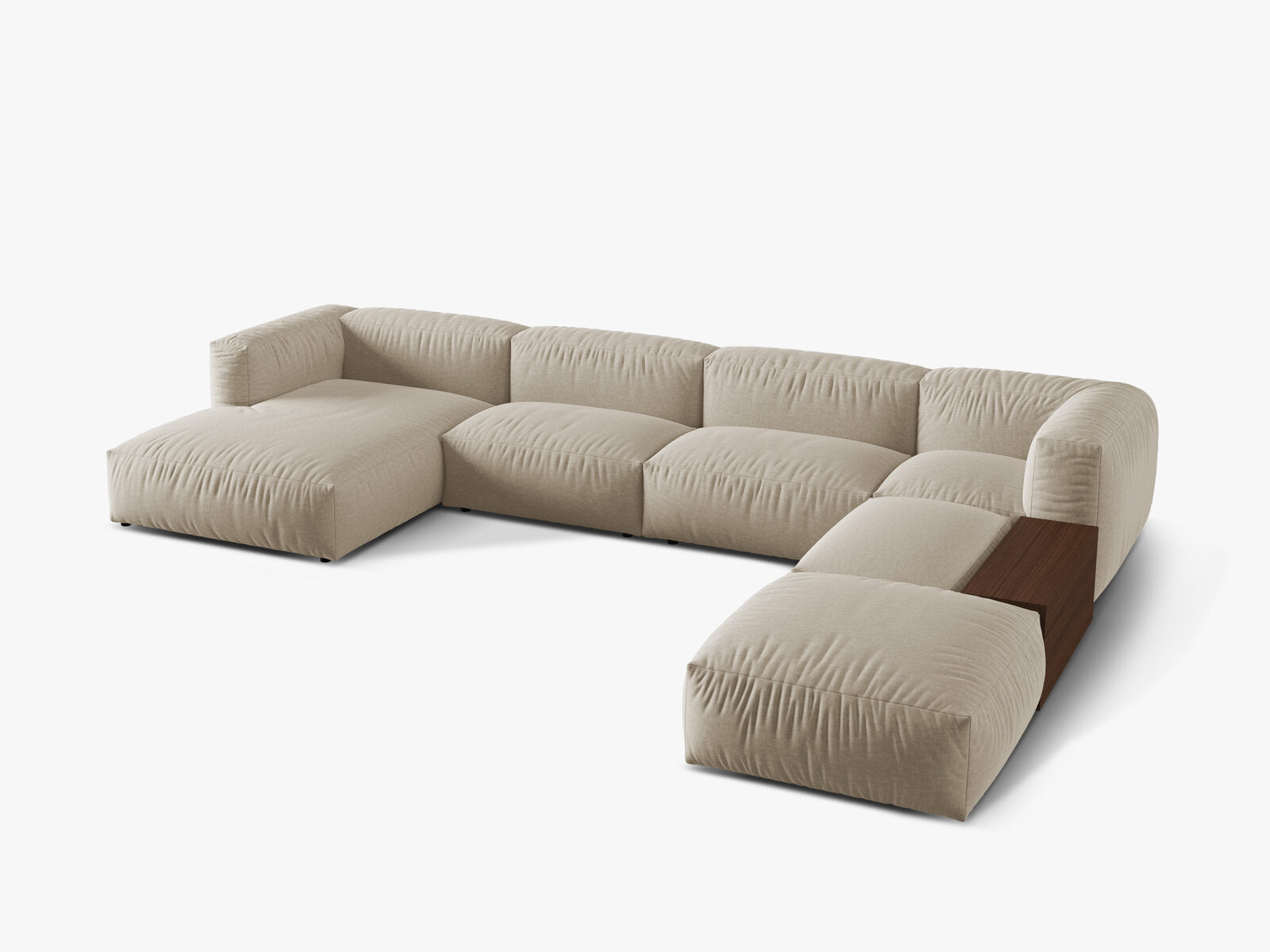 Micadoni Panorama-Ecksofa Martina 5-Sitzer Rechts Strukturierter Stoff Helles Beige