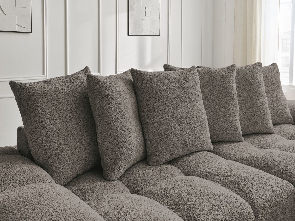 Bobochic Anakin Sofa 3-Sitzer, 6 Kissen Bouclé-Stoff Braun