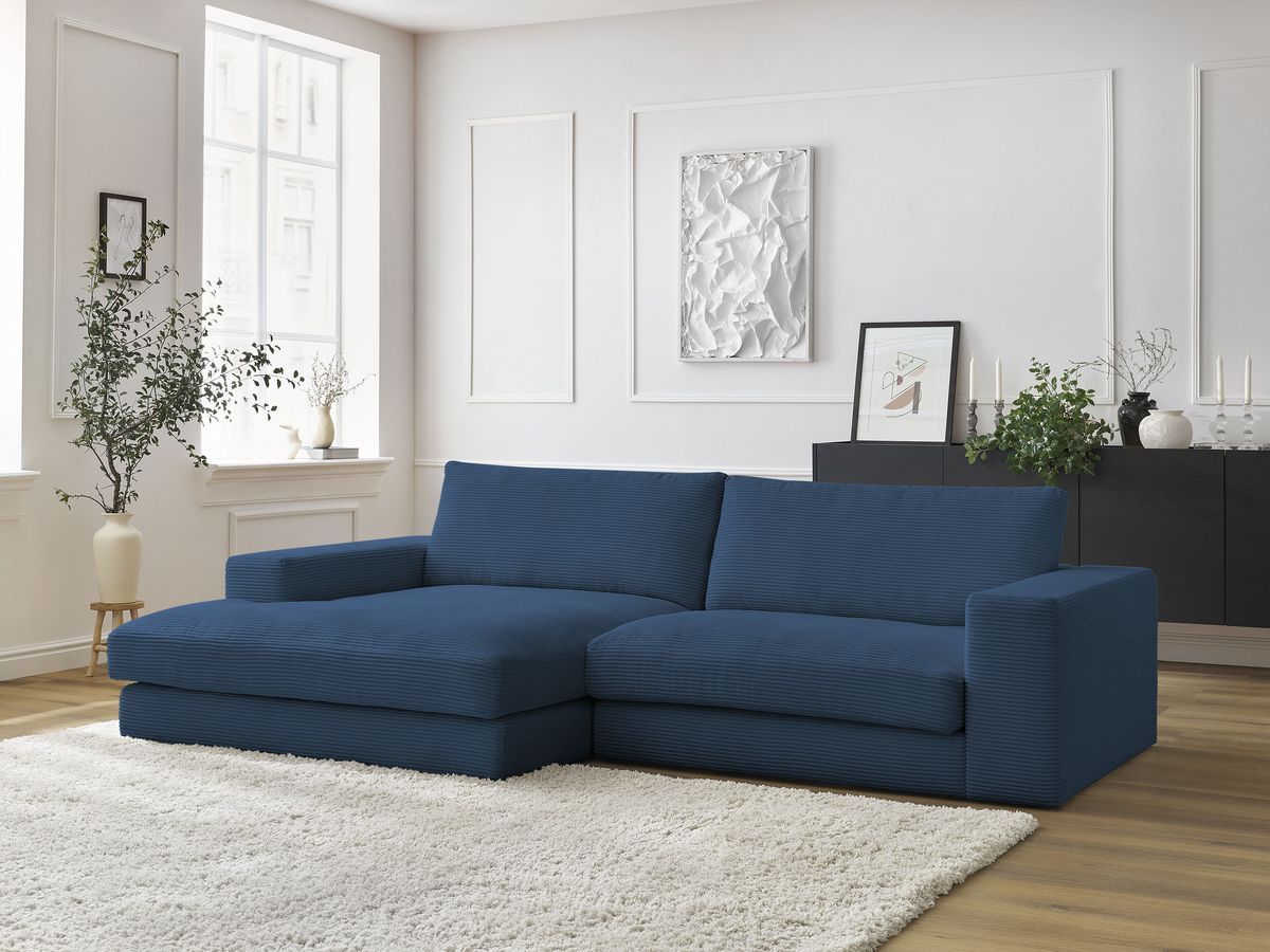 Bobochic Leonard Ecksofa 234 × 159 cm Cordsamt Dunkelblau Ecke links