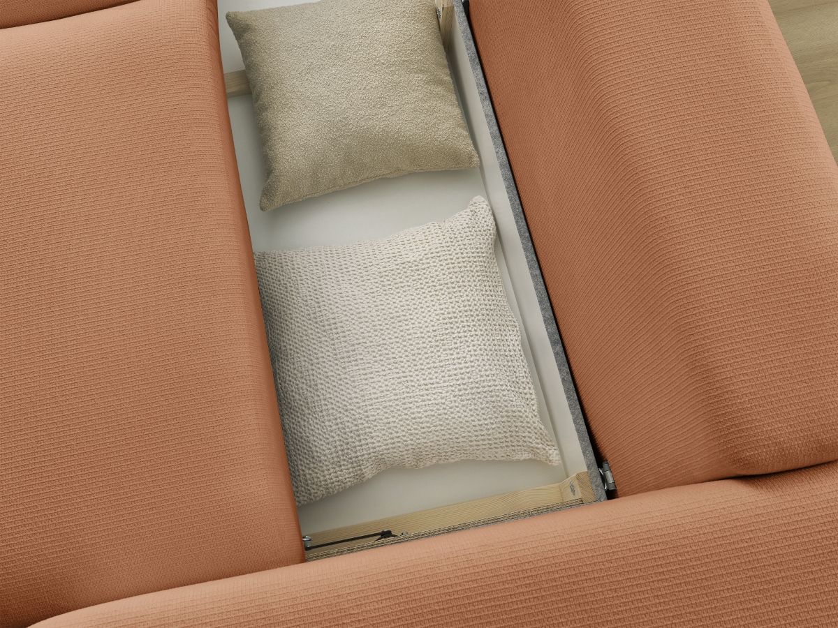 Bobochic Ezechiel Schlafsofa 3-Sitzer mit Bettkasten Melange-Stoff Orange