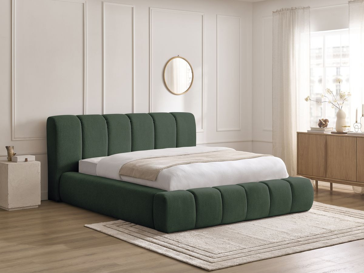 Bobochic Denali Polsterbett mit Bettkasten Stoff Grün, Liegefläche 140 × 190 cm