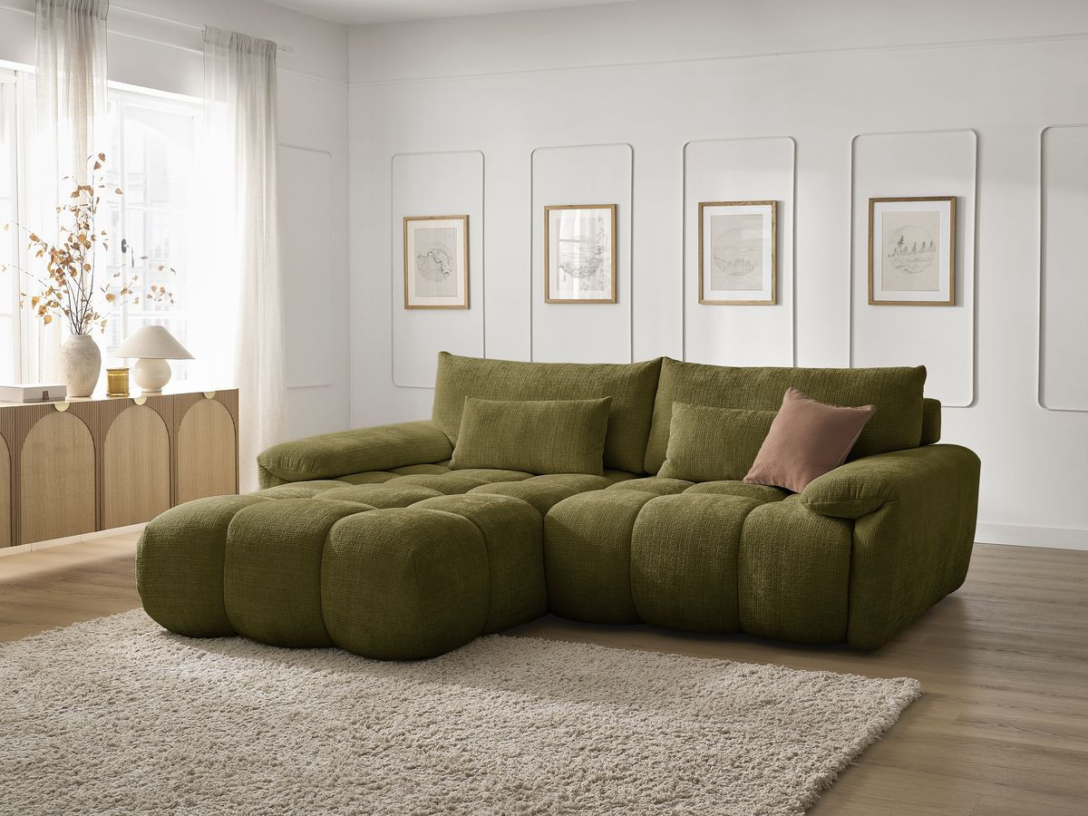 Bobochic Ivane Ecksofa Strukturstoff Grün Ecke links