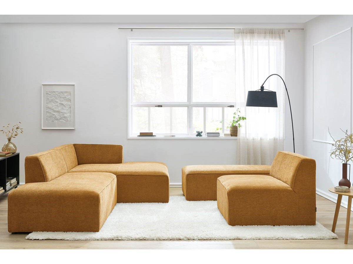 Bobochic Megeve Ecksofa mit Pouf Strukturstoff Gelb Ecke rechts