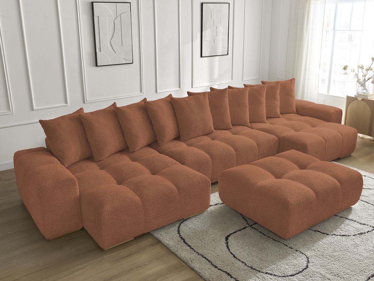 Bobochic Anakin Wohnlandschaft mit Pouf, 10 Kissen Bouclé-Stoff Orange