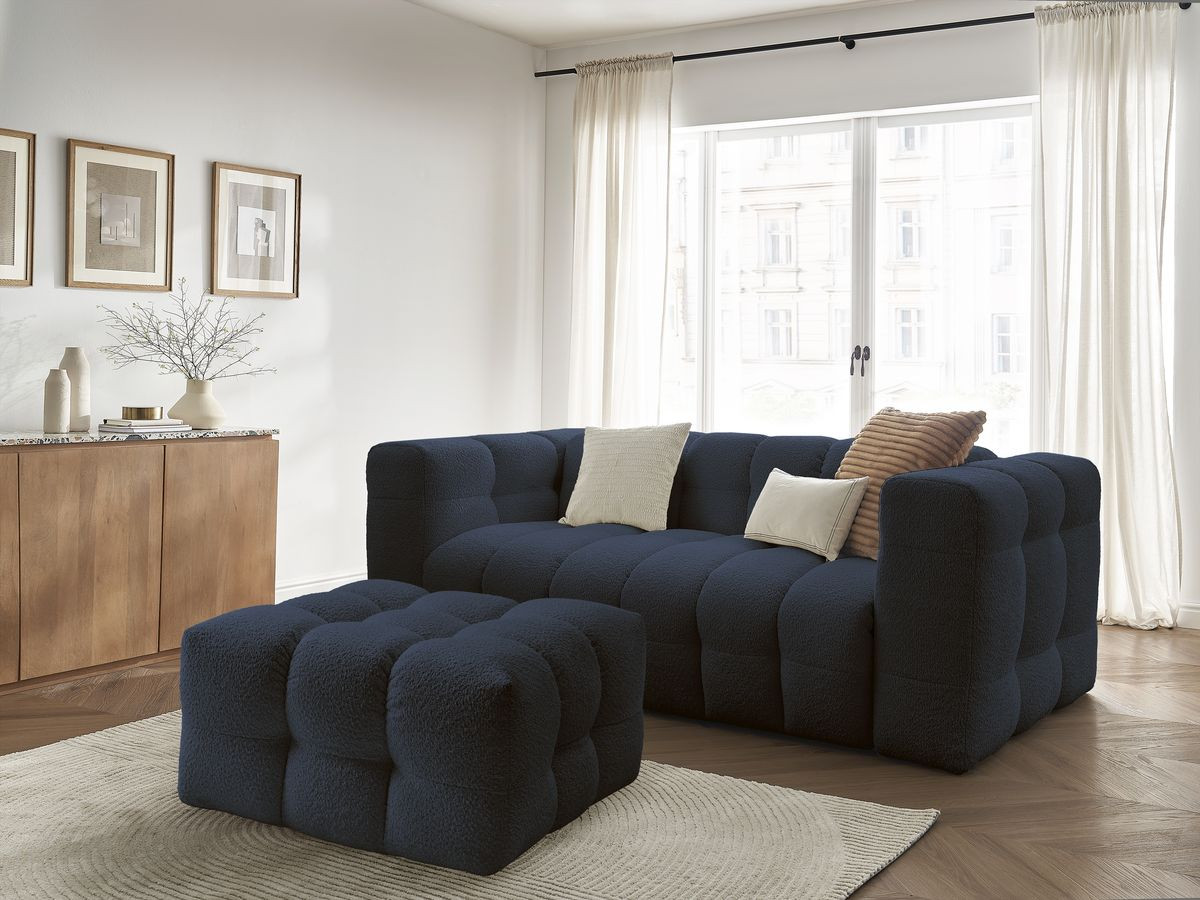 Bobochic Cloud Schlafsofa 3-Sitzer mit Pouf Bouclé-Stoff Dunkelblau