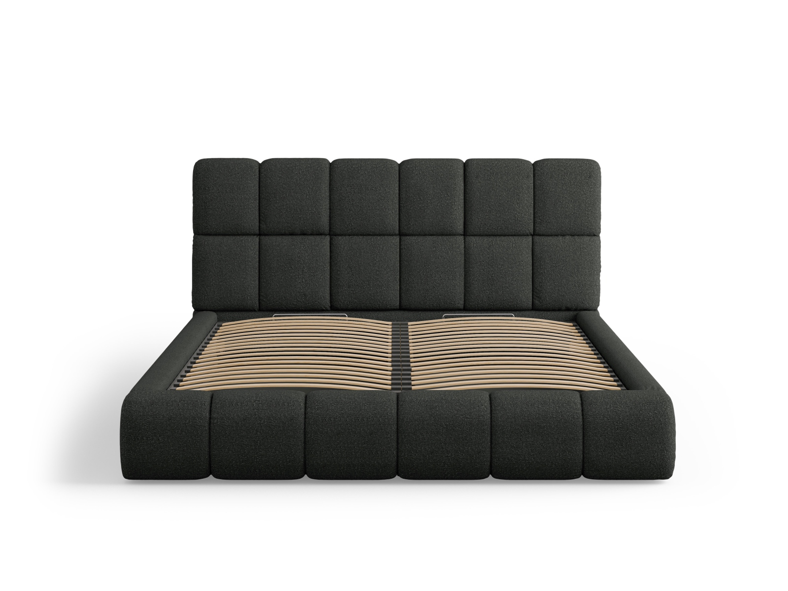 Micadoni Stauraumbett mit Kopfteil Bellis Boucle Baloo Schwarz 200x200