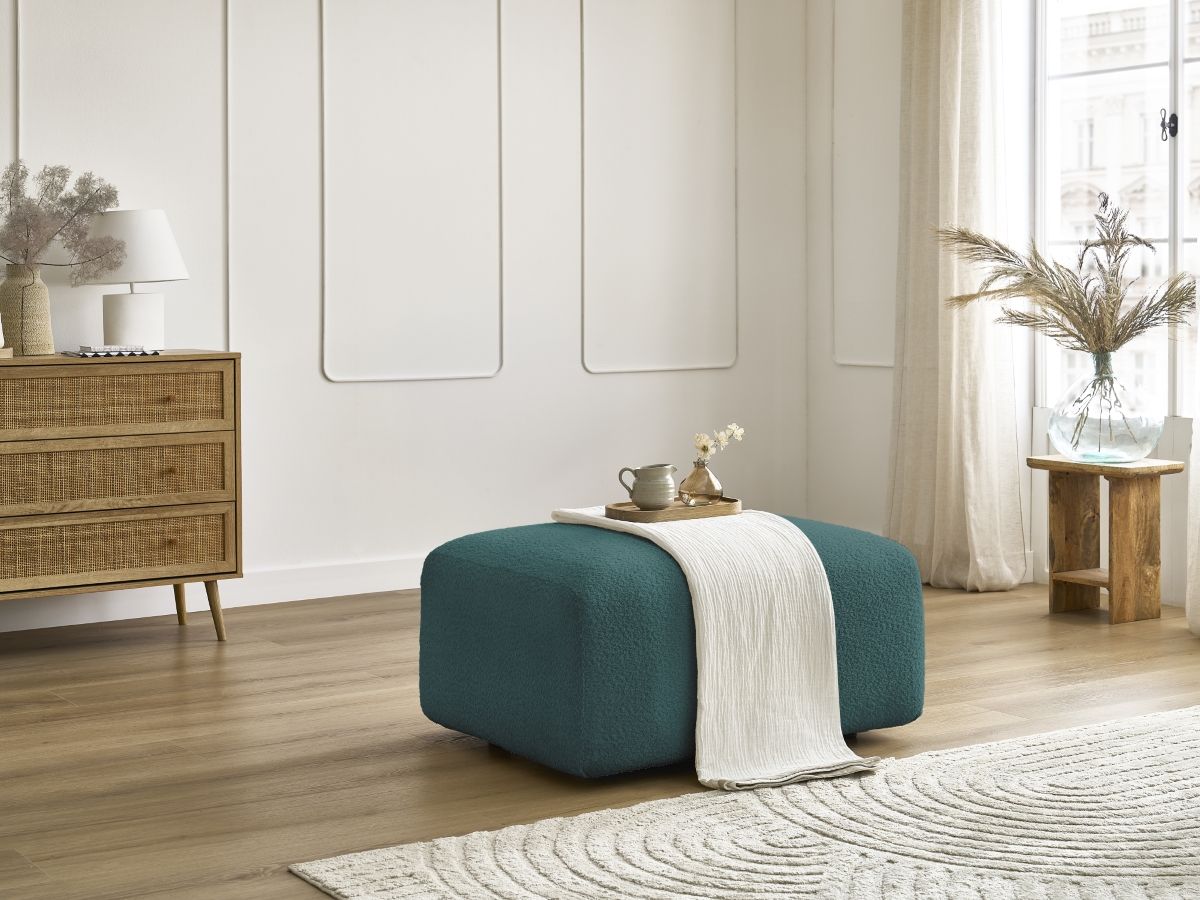 Bobochic Tina Pouf Bouclé-Stoff Hellblau