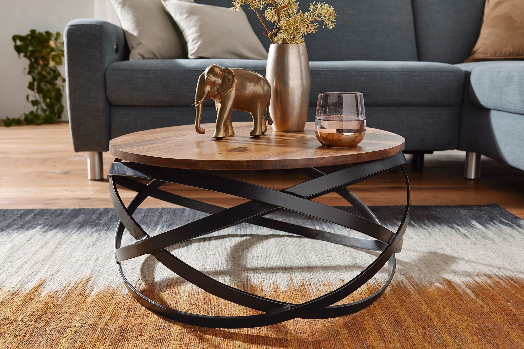 Couchtisch Osen Massivholz Dunkelbraun Ø 60 cm