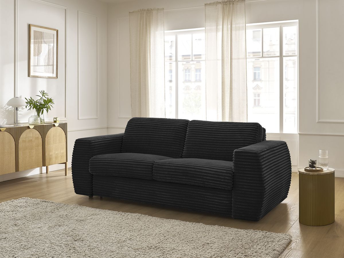Bobochic Hugo Schlafsofa 3-Sitzer Cordsamt Schwarz, Liegefläche 140 × 190 cm