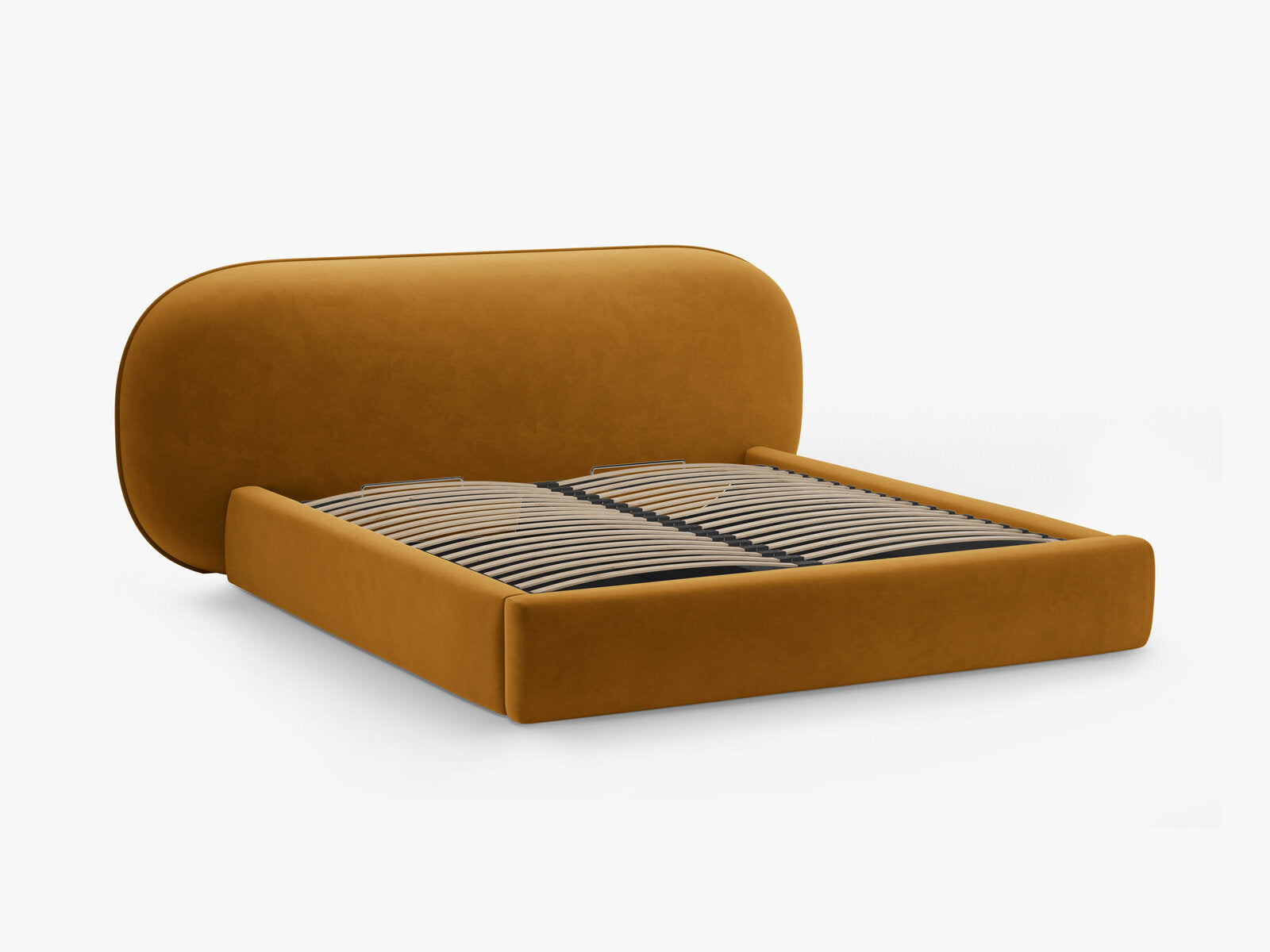Micadoni Stauraumbett mit Kopfteil Ovalo Samt Magic Velvet Senf 180x200