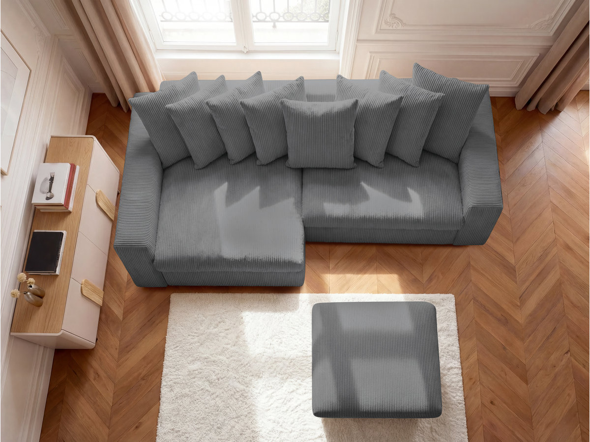 Bobochic Enore Ecksofa mit Pouf Cordsamt Dunkelgrau Ecke links