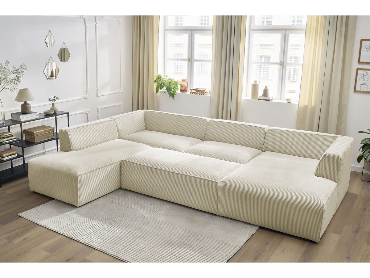 Bobochic Megeve Wohnlandschaft mit Pouf Cordsamt Beige Ecke rechts