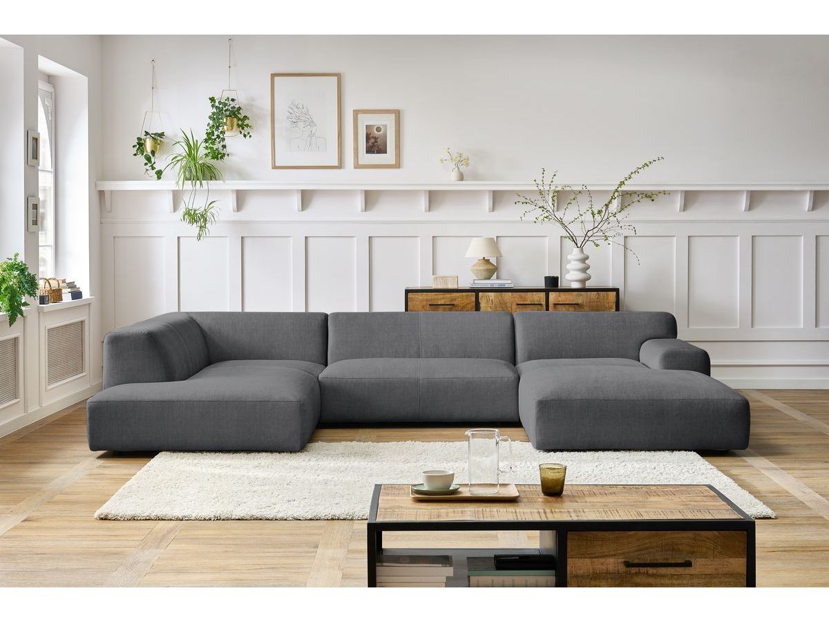 Bobochic Lavena Wohnlandschaft 359 × 220 cm Samt Dunkelgrau Ecke rechts