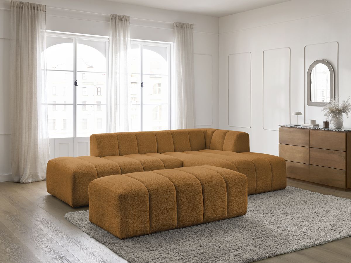 Bobochic Annecy Ecksofa mit Pouf Bouclé-Stoff Gelb Ecke rechts