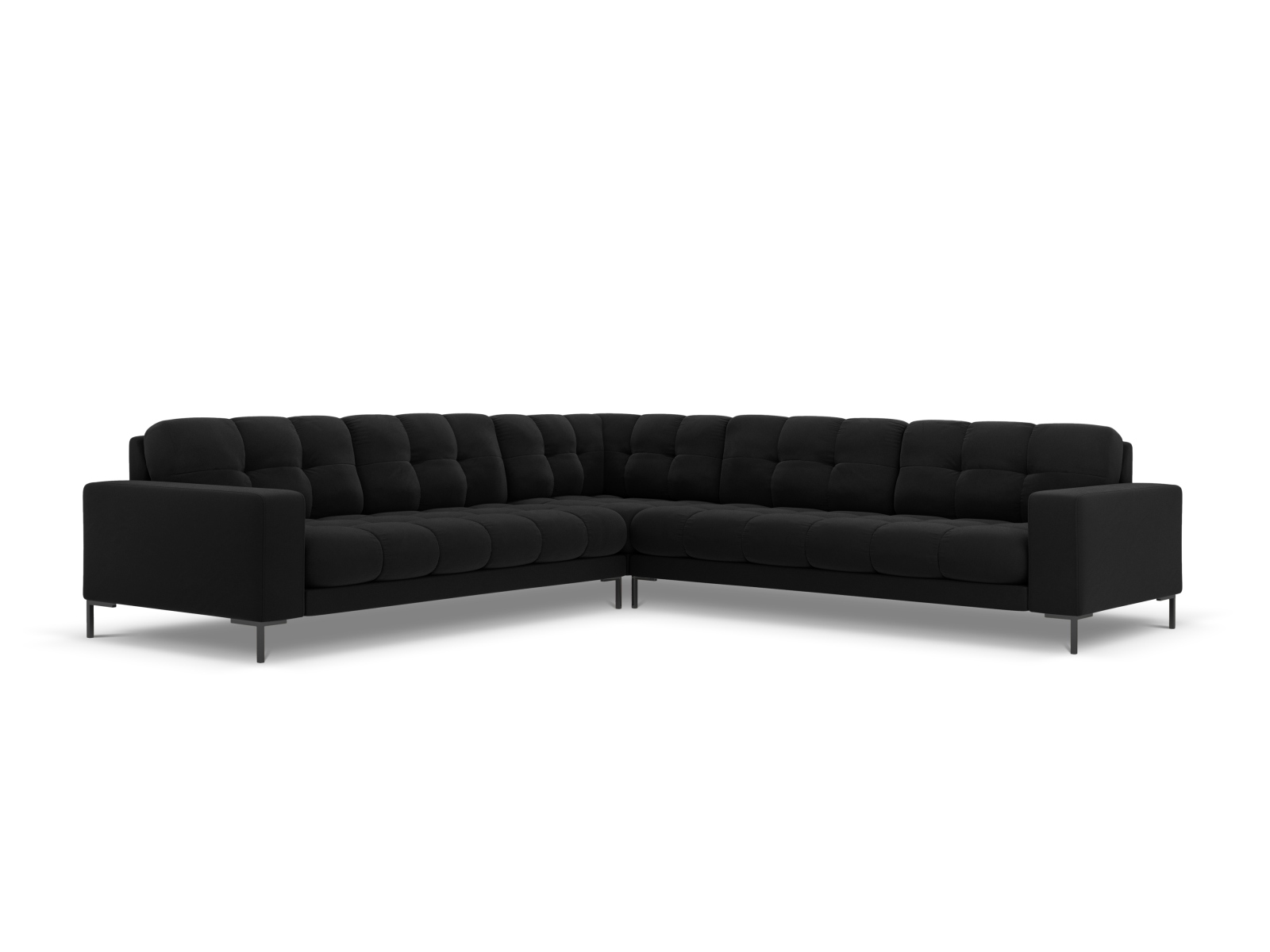 Cosmopolitan Design Symmetrisches Ecksofa Bali 6-Sitzer Samt Bluvel Schwarz Beine Schwarzes Metall