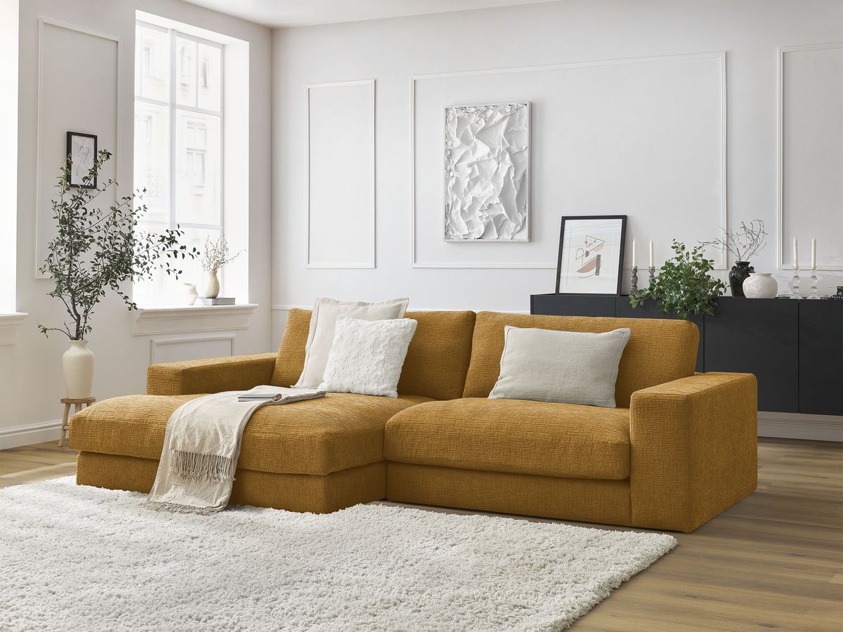 Bobochic Leonard Ecksofa 234 × 159 cm Strukturstoff Gelb Ecke links
