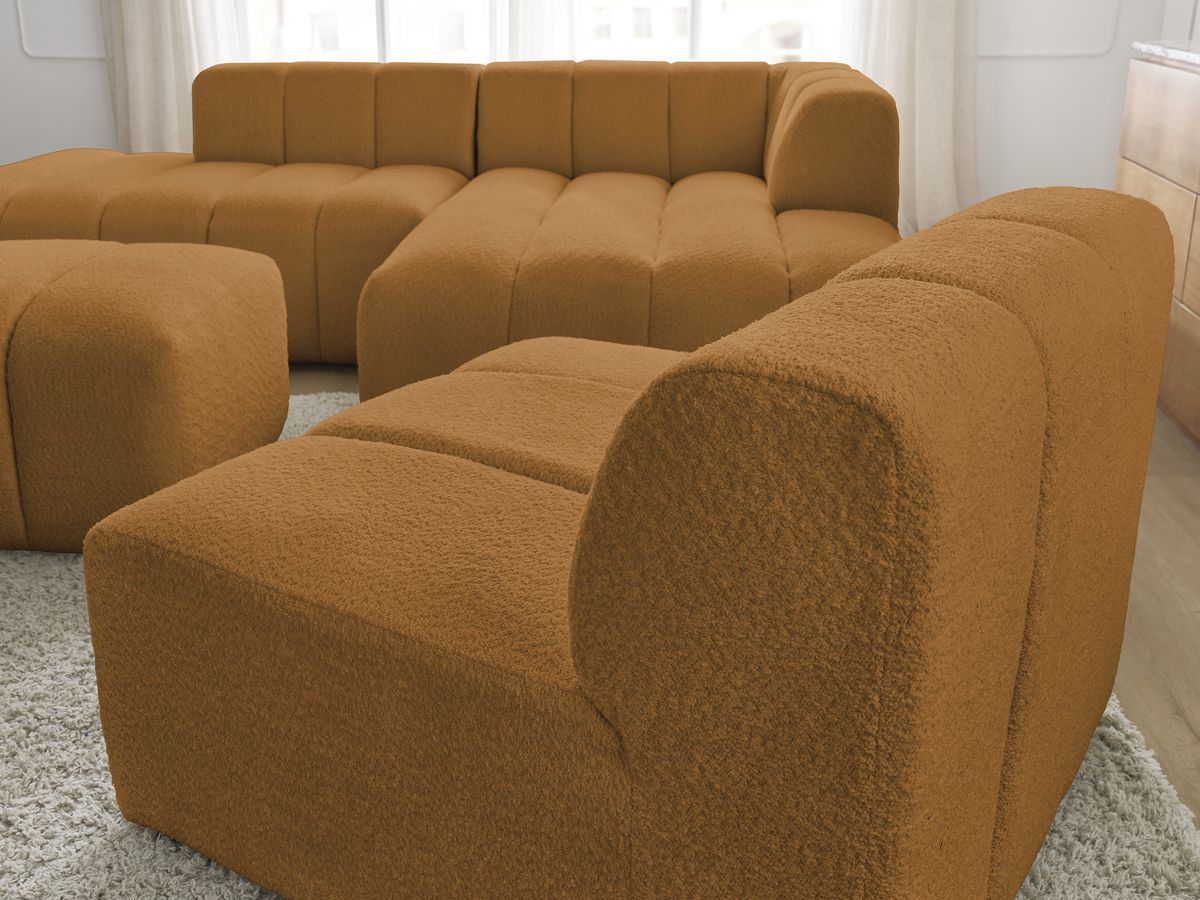 Bobochic Annecy Ecksofa mit Sofamodul und Pouf Bouclé-Stoff Gelb Ecke rechts