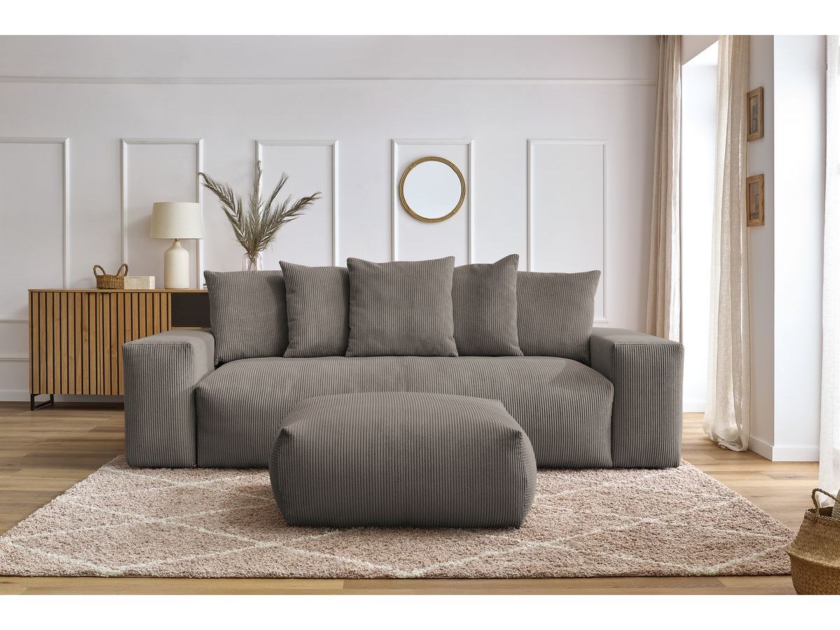 Bobochic Voltaire Schlafsofa 4-Sitzer mit Bettkasten und Pouf Cordsamt Taupe