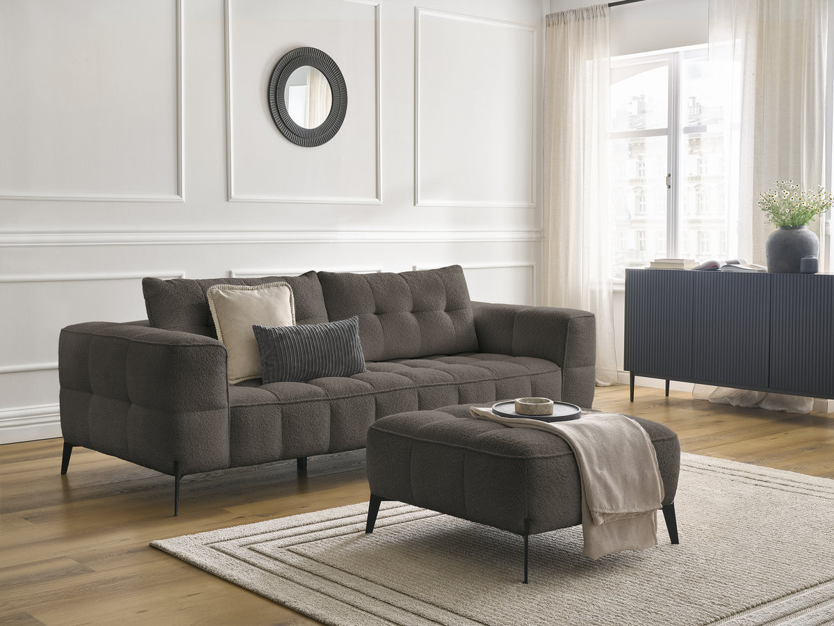 Bobochic Anis Sofa 3-Sitzer mit Pouf Bouclé-Stoff Braun