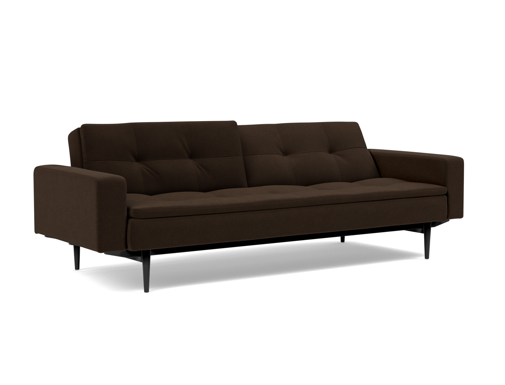 Schlafsofa Dublexo mit Armlehnen Strukturierter Stoff Taura 358-Chocco Beine Styletto Eiche schwarz