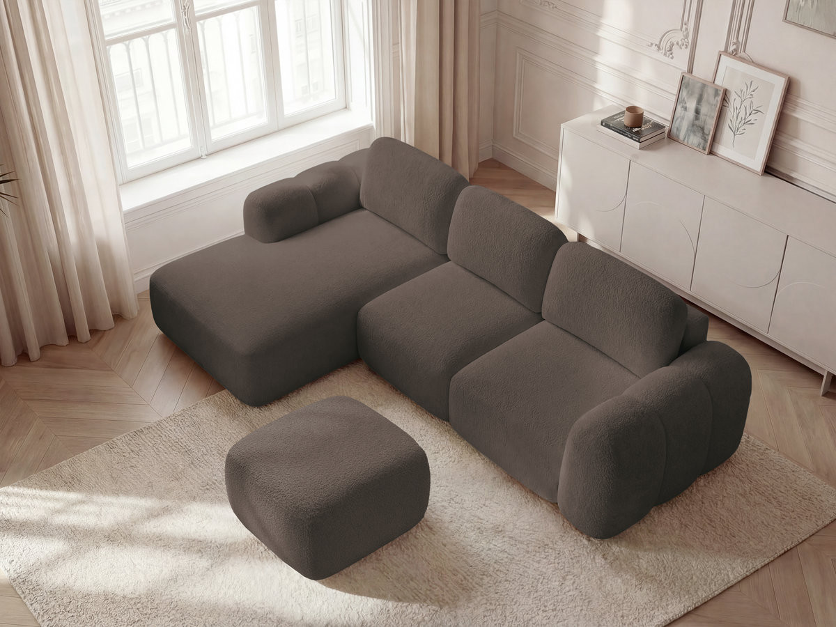 Bobochic Montaigne Ecksofa mit Schlaffunktion und Bettkasten und Pouf 276 × 164 cm Bouclé-Stoff Braun Ecke links