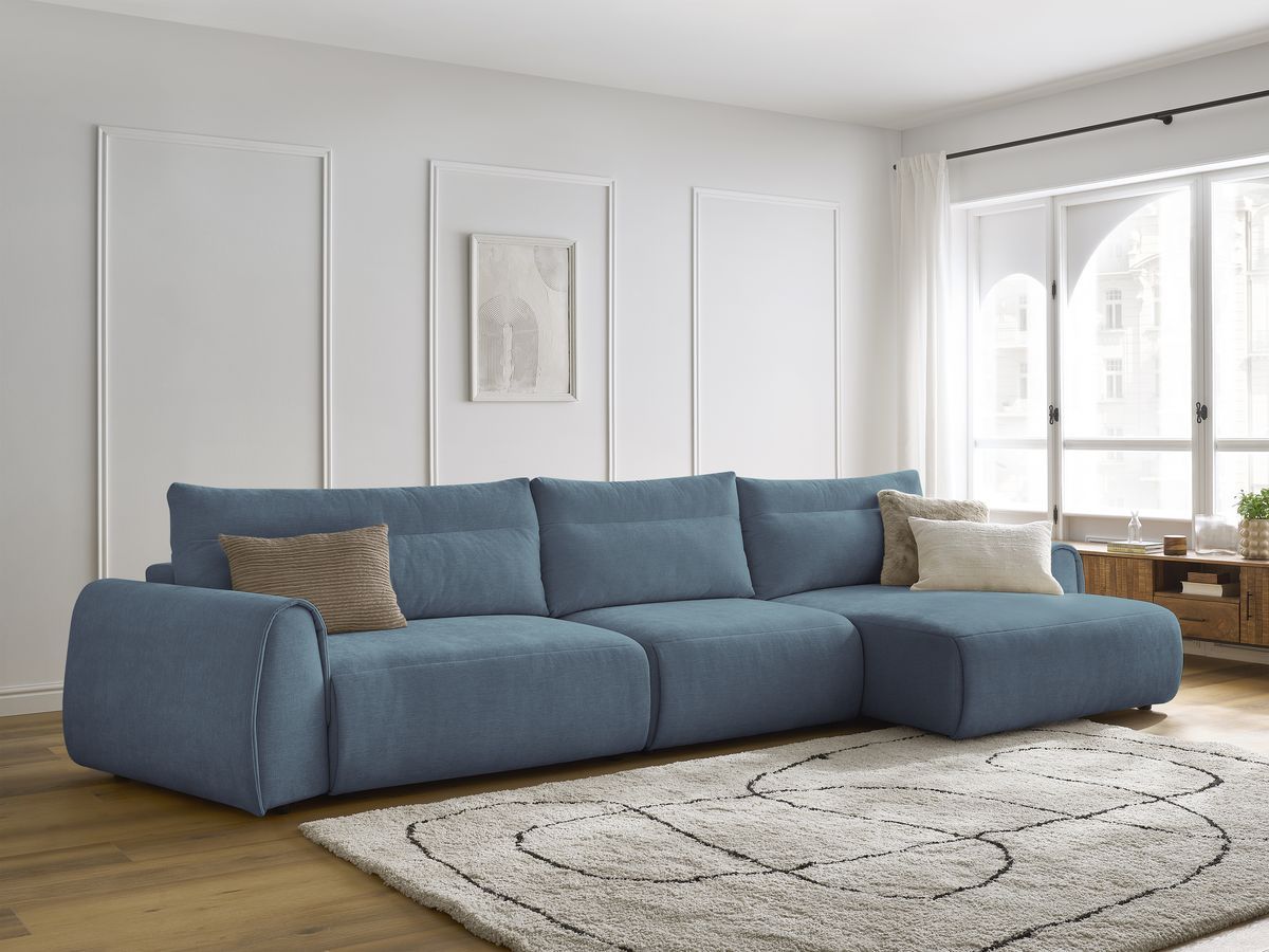 Bobochic Aden Ecksofa 386 × 152 cm Stoff Hellblau Ecke rechts
