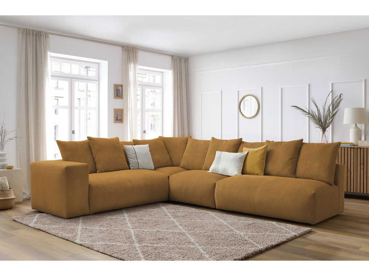 Bobochic Voltaire Ecksofa 322 × 268 cm Cordsamt Gelb Ecke links