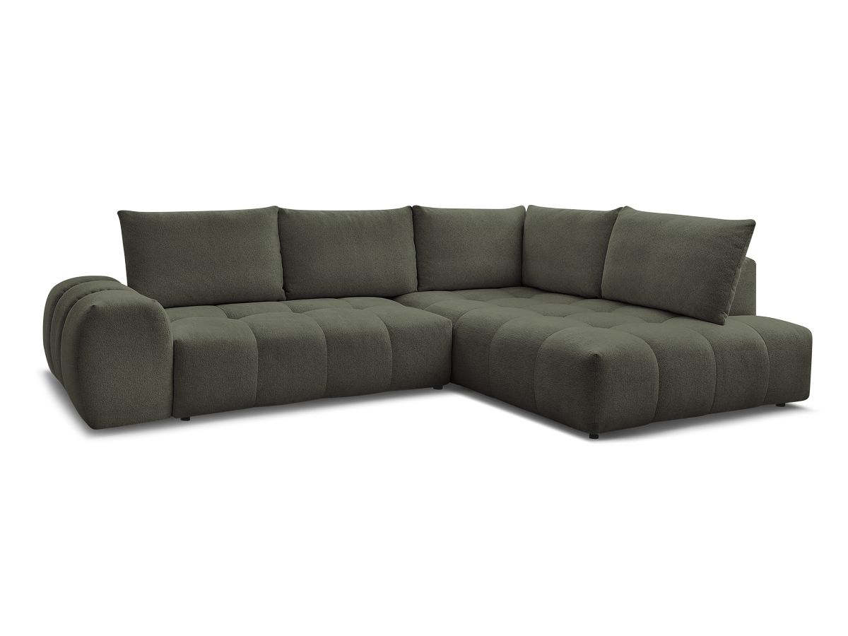Bobochic Everest Ecksofa mit Schlaffunktion und Bettkasten 320 × 212 cm, 5 Kissen Melange-Stoff Grün Ecke rechts