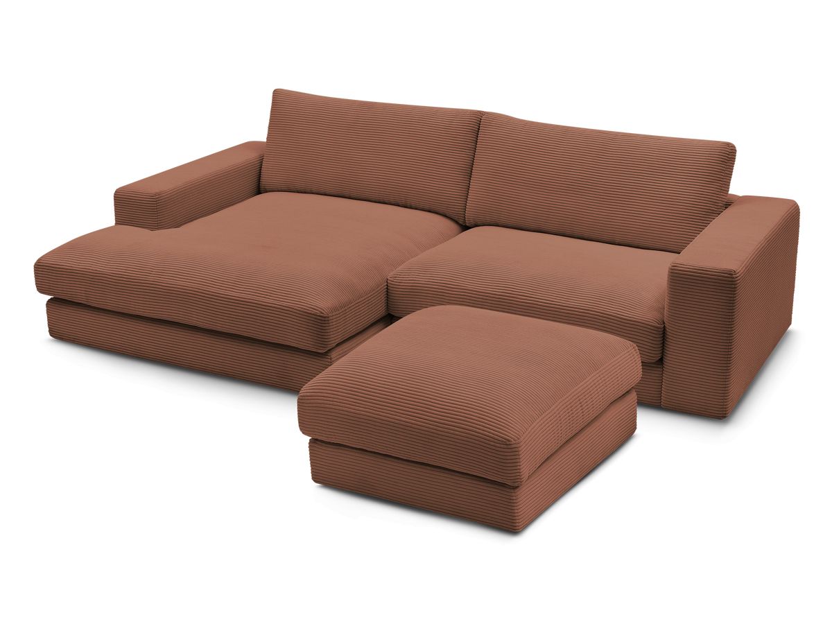 Bobochic Leonard Ecksofa mit Pouf 274 × 159 cm Cordsamt Orange Ecke links