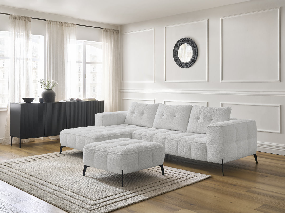Bobochic Anis Ecksofa mit Pouf Bouclé-Stoff Hellgrau Ecke links