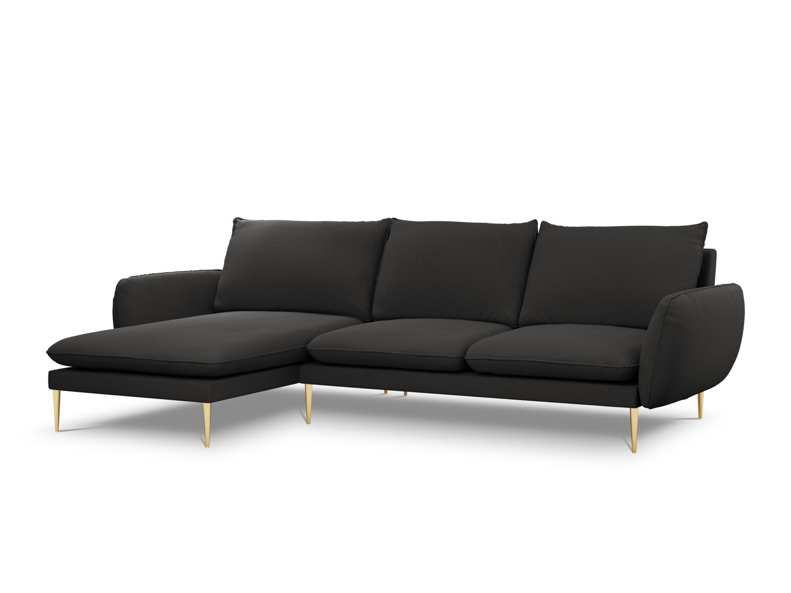 Cosmopolitan Design Ecksofa Vienna 5-Sitzer Boucle Ascot Schwarz Links Beine Gold
