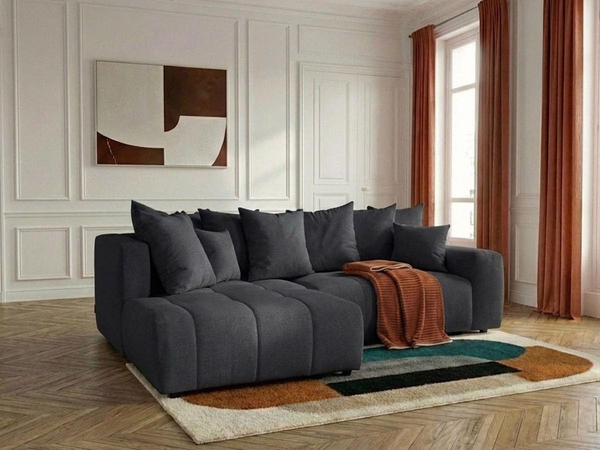 Bobochic Roxelane Ecksofa mit Schlaffunktion und Bettkasten Melange-Stoff Dunkelgrau Ecke links