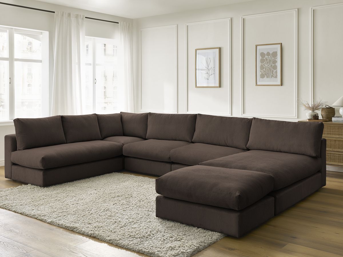 Bobochic Paris Ecksofa mit Pouf 369 × 167 cm Cordsamt Braun