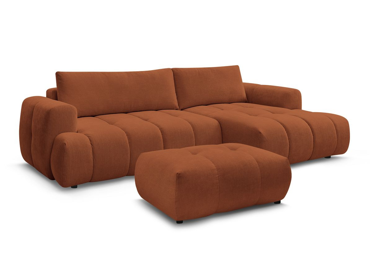 Bobochic Fuji Ecksofa mit Schlaffunktion und Bettkasten und Pouf 292 × 160 cm Stoff Orange Ecke rechts