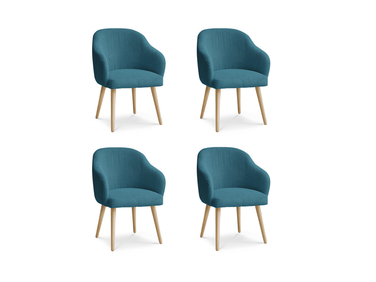 Bobochic Sophie Esszimmerstuhl 4er-Set mit skandinavischen Holzbeinen Cordsamt Dunkelblau