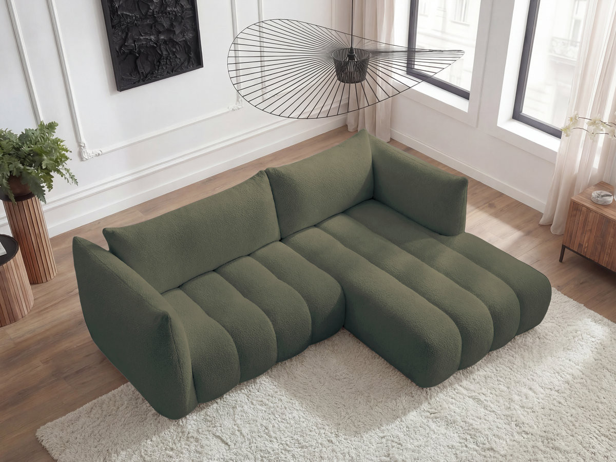 Bobochic Azra Ecksofa 262 × 178 cm Bouclé-Stoff Grün Ecke rechts