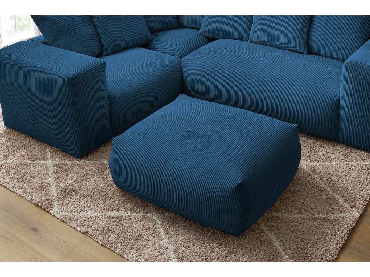 Bobochic Voltaire Ecksofa mit Pouf 268 × 214 cm Cordsamt Dunkelblau Ecke links