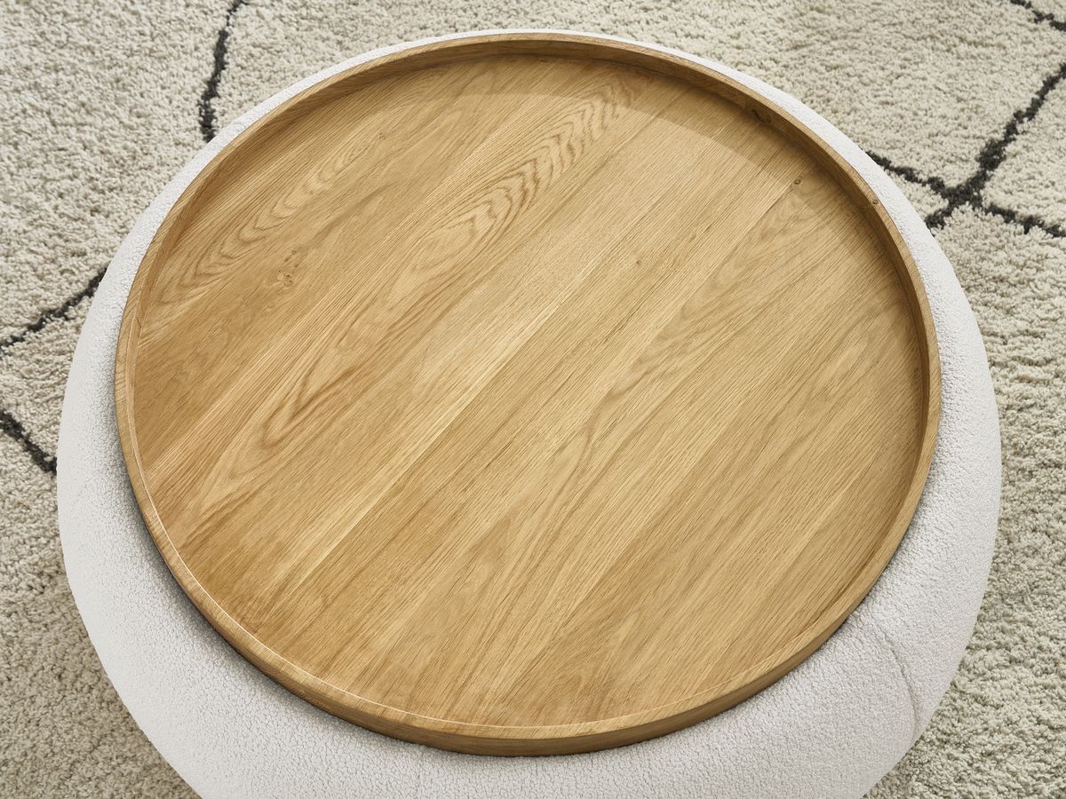 Bobochic Hayden Pouf mit Tablett, rund Bouclé-Stoff Weiß, 87 cm