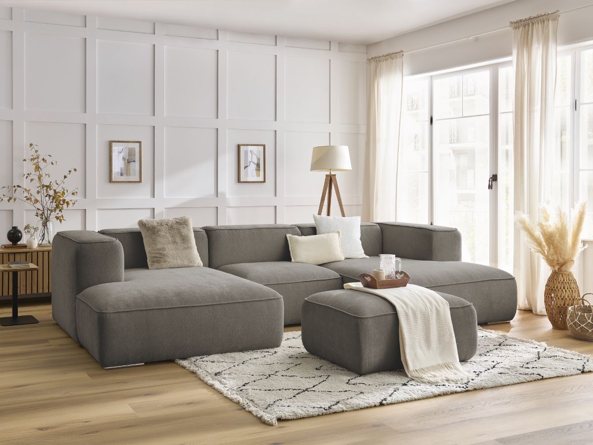Bobochic Zephyr Wohnlandschaft mit Pouf Strukturstoff Taupe
