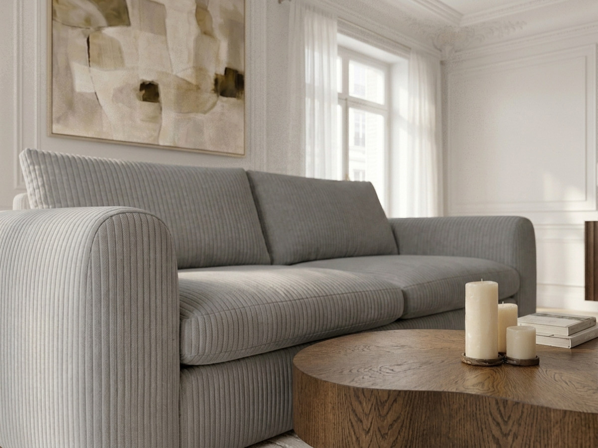 Bobochic Archi Schlafsofa 3-Sitzer Cordsamt Grau, Liegefläche 140 × 190 cm