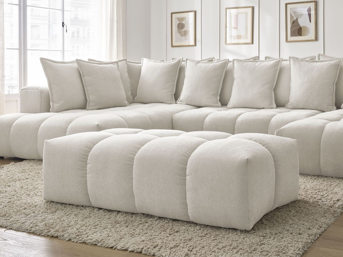 Bobochic Everest Wohnlandschaft mit Pouf, 14 Kissen Strukturstoff Weiß Ecke rechts
