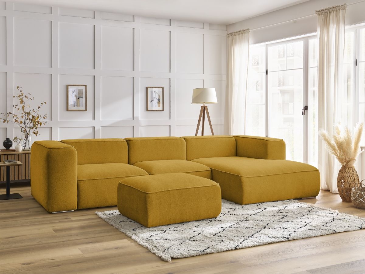 Bobochic Zephyr Ecksofa mit Pouf 349 × 165 cm Strukturstoff Gelb Ecke rechts