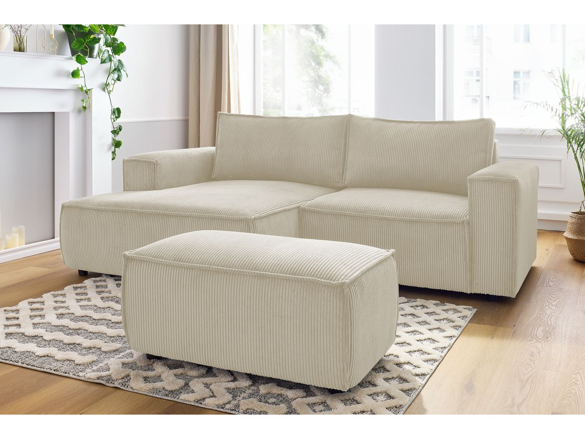Bobochic Nihad Ecksofa mit Pouf Cordsamt Beige Ecke links